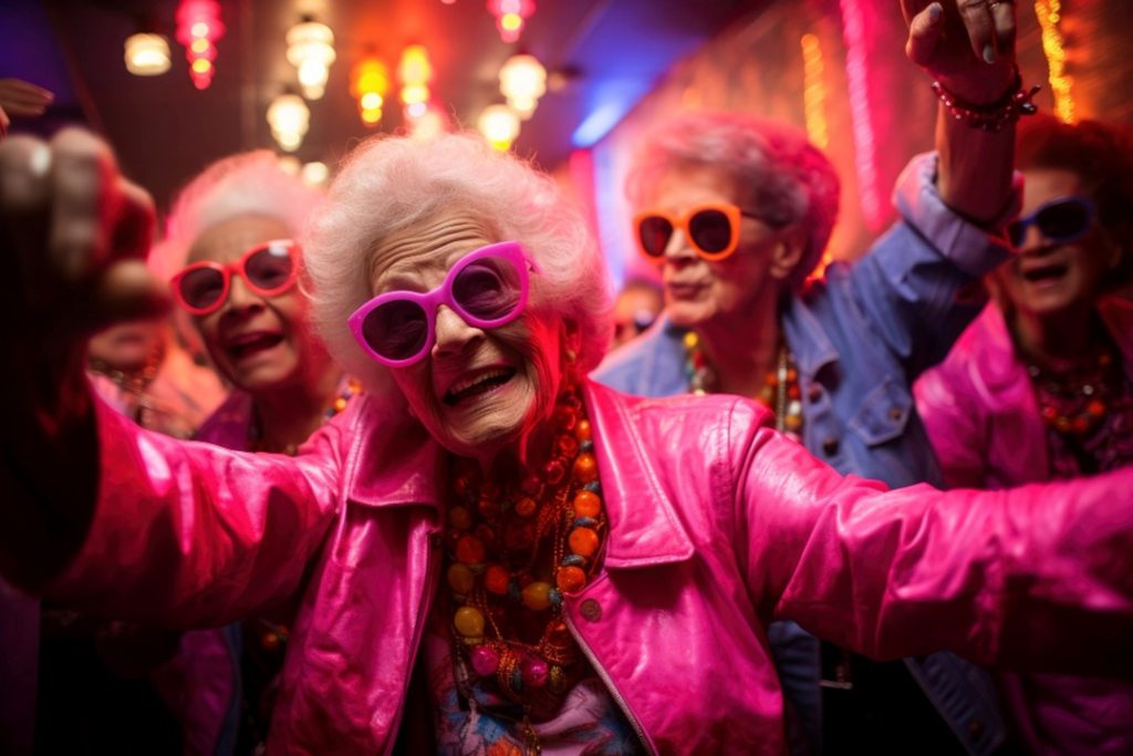 許多老人在夜總會裡跳舞狂歡