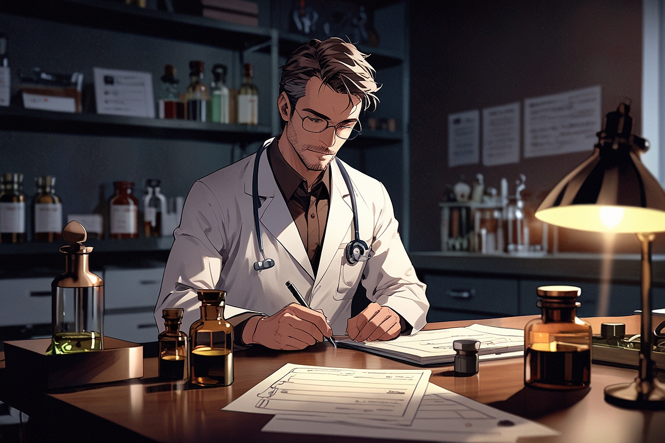 Leonardo Anime XL A French doctor in a modern clinic writing a 2