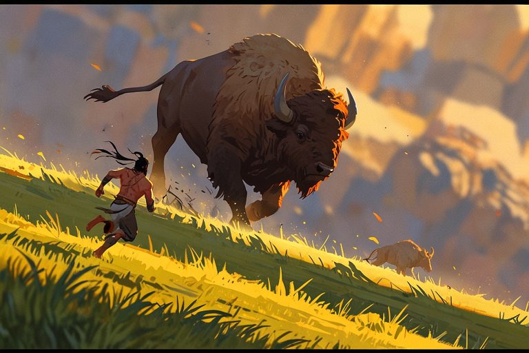 Leonardo Anime XL Ancient human chasing a wild bison across a 3 Leonardo Anime XL Ancient human chasing a wild bison across a 3