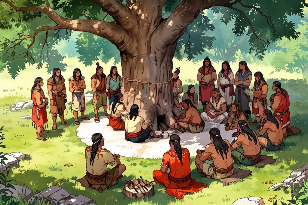 Leonardo Anime XL Iroquois council gathering under a great tre 3 善惡道德的文化演化